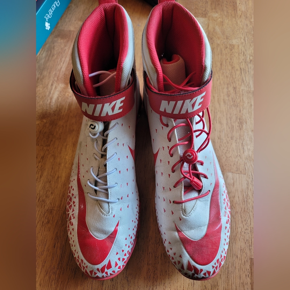 Nike Red and White Hightop Cleats Size 13